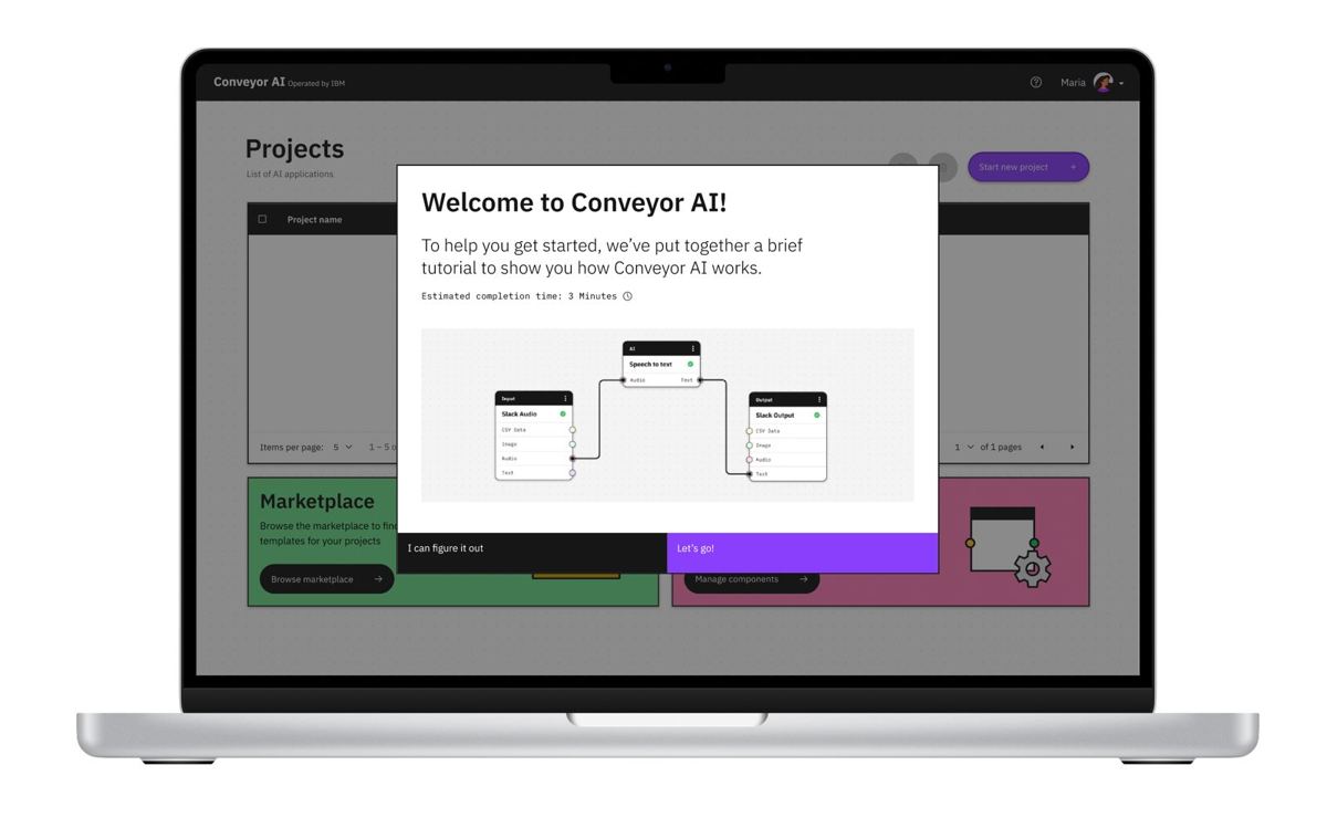 IBM Conveyor AI welcome screen