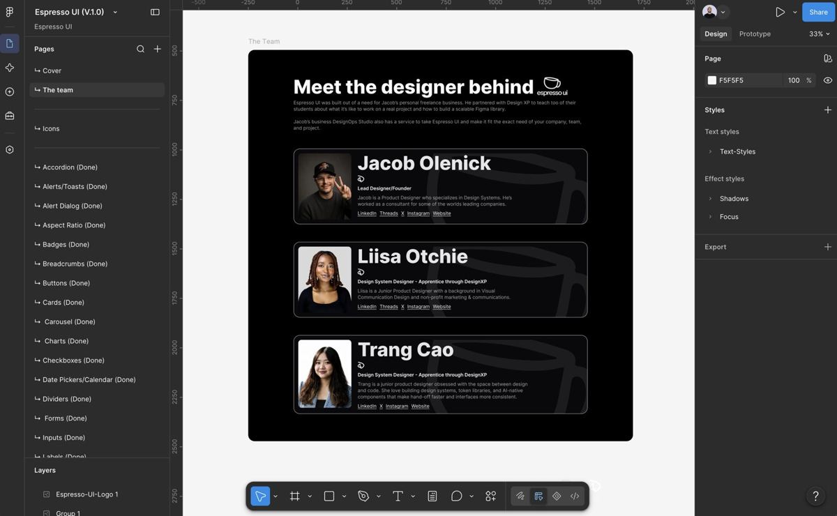 Espresso UI team page component