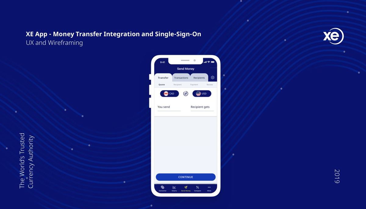 XE app: money transfer integration and single sign-on